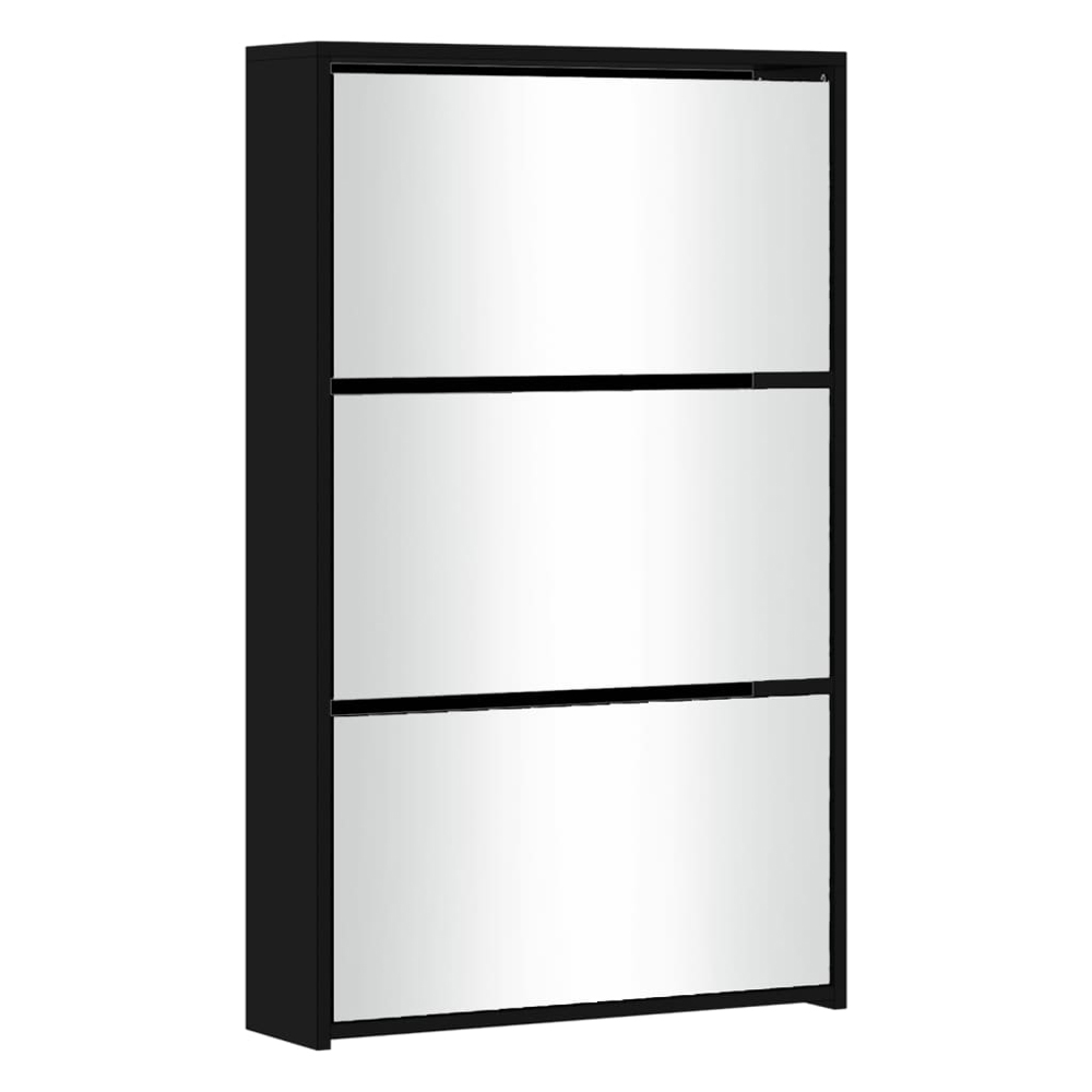 Ozark Mirrored Shoe Storage Cabinet With 3 Flip Doors In Black