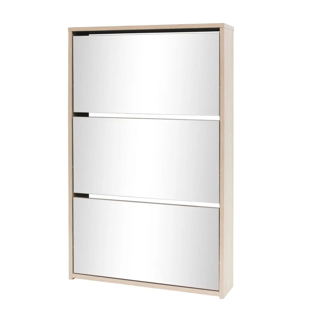 Ozark Mirrored Shoe Storage Cabinet With 3 Flip Doors In Oak