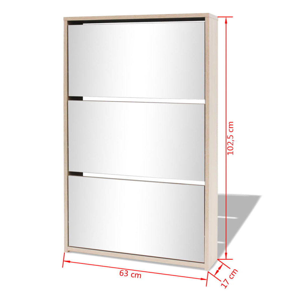 Ozark Mirrored Shoe Storage Cabinet With 3 Flip Doors In Oak