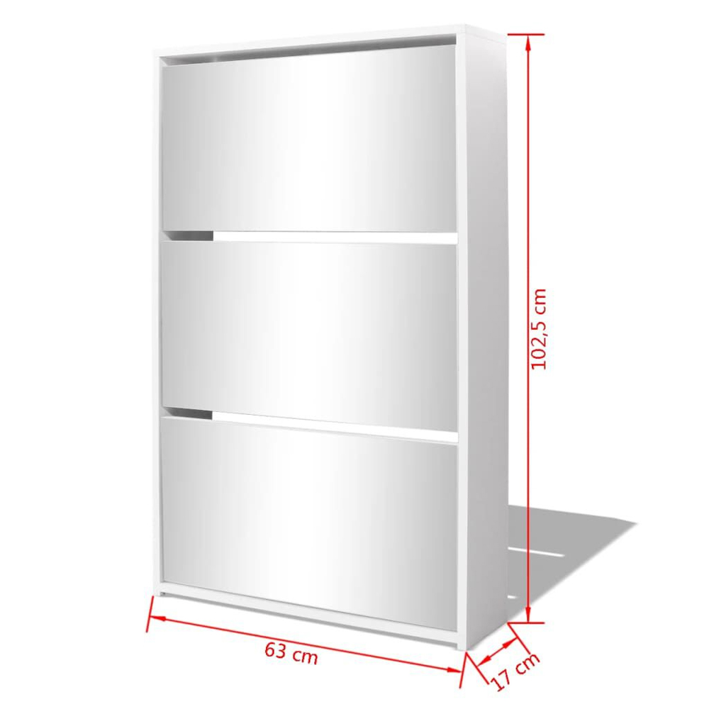 Ozark Mirrored Shoe Storage Cabinet With 3 Flip Doors In White
