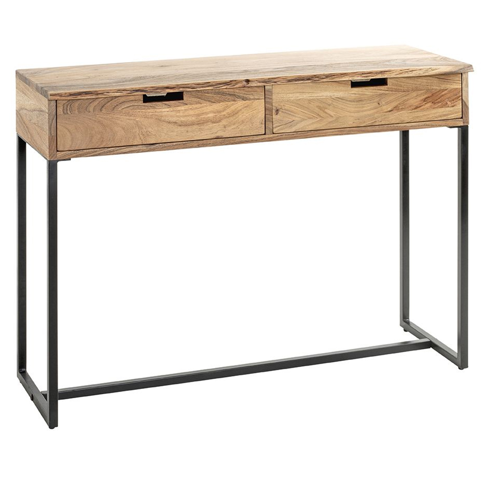 Ozark Small Wooden Console Table With 2 Drawers In Black Oak