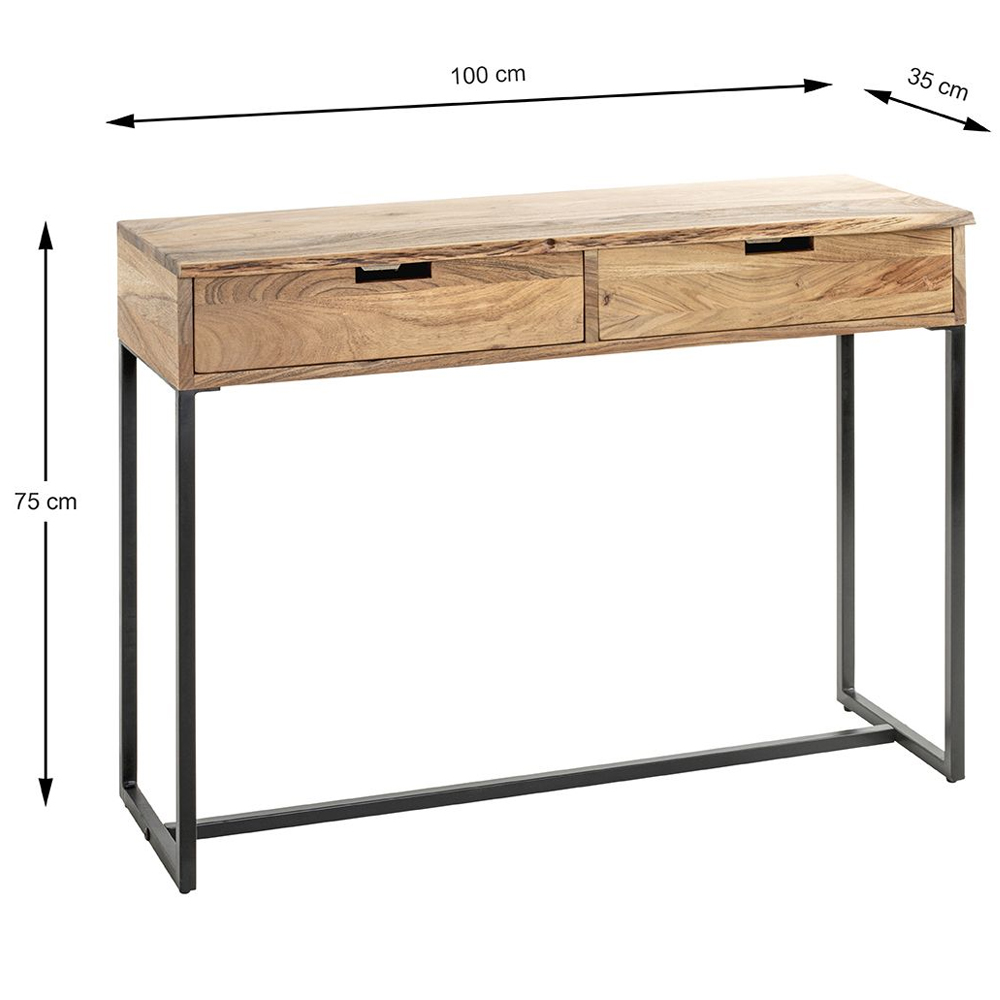 Ozark Small Wooden Console Table With 2 Drawers In Black Oak