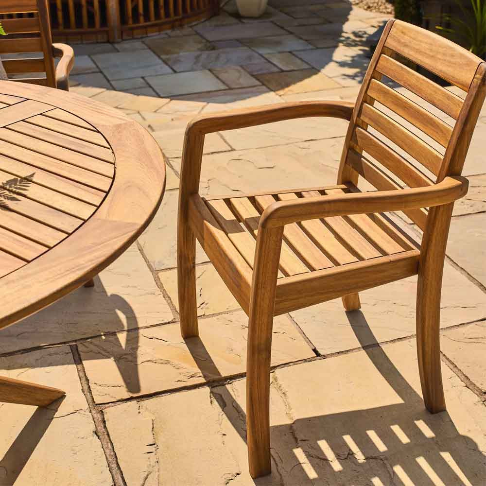 Ozone Outdoor Wooden Dining Chair Pair with Arms in Natural