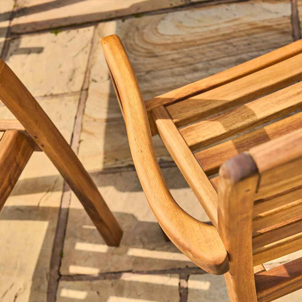 Ozone Outdoor Wooden Dining Chair Pair with Arms in Natural