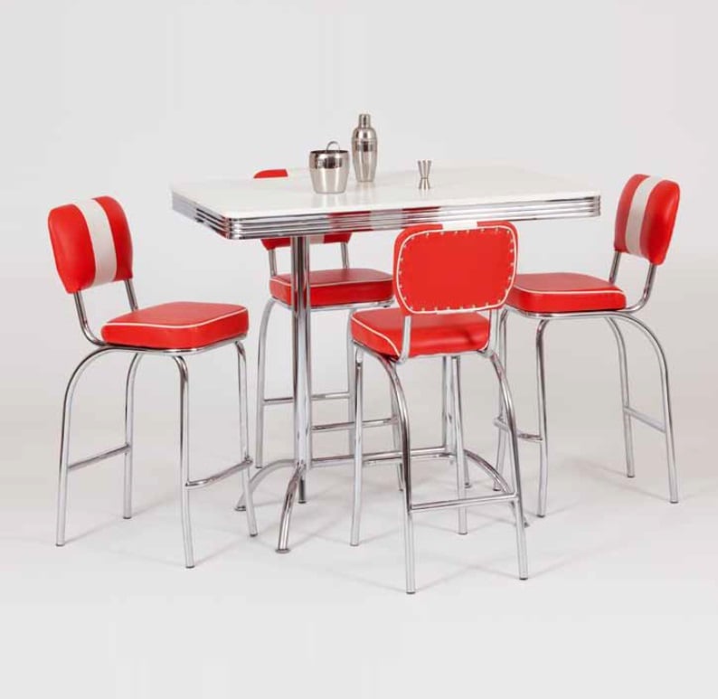 King Retro Bar Tall Table Rectangle In White And Chrome Top