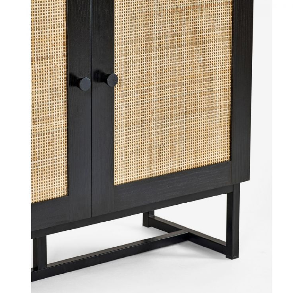 Pabla Wooden Bookcase With 2 Doors In Rattan And Black