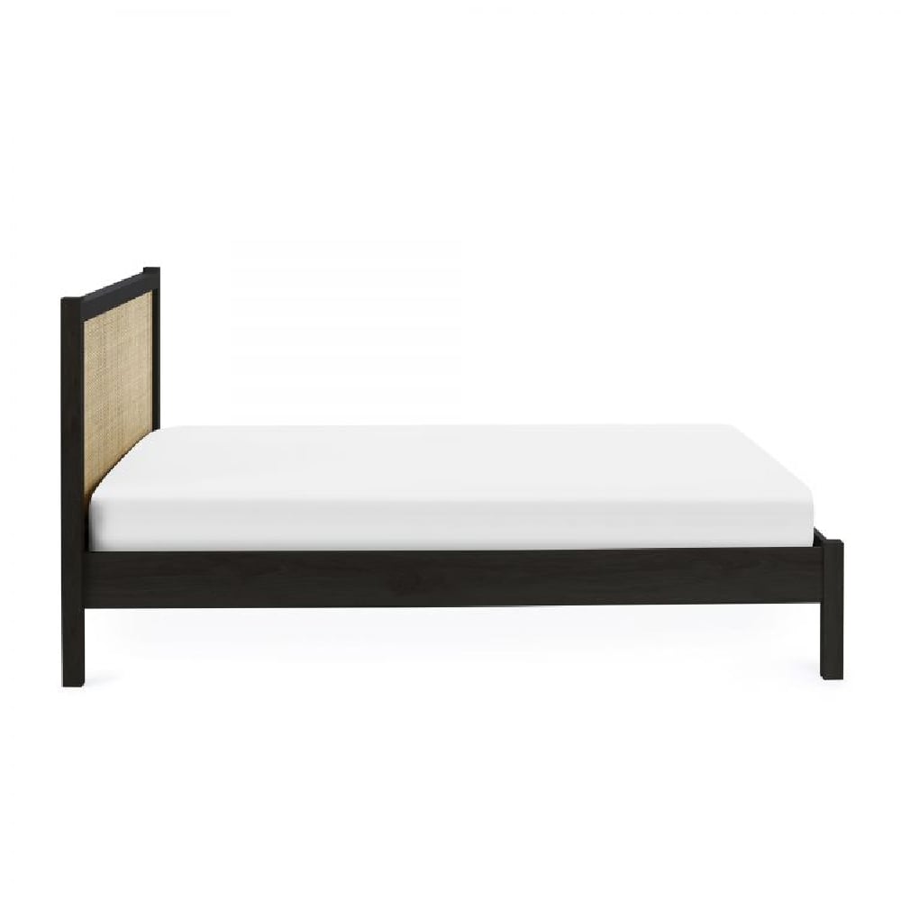 Pabla Wooden Double Bed With Rattan Headboard In Black
