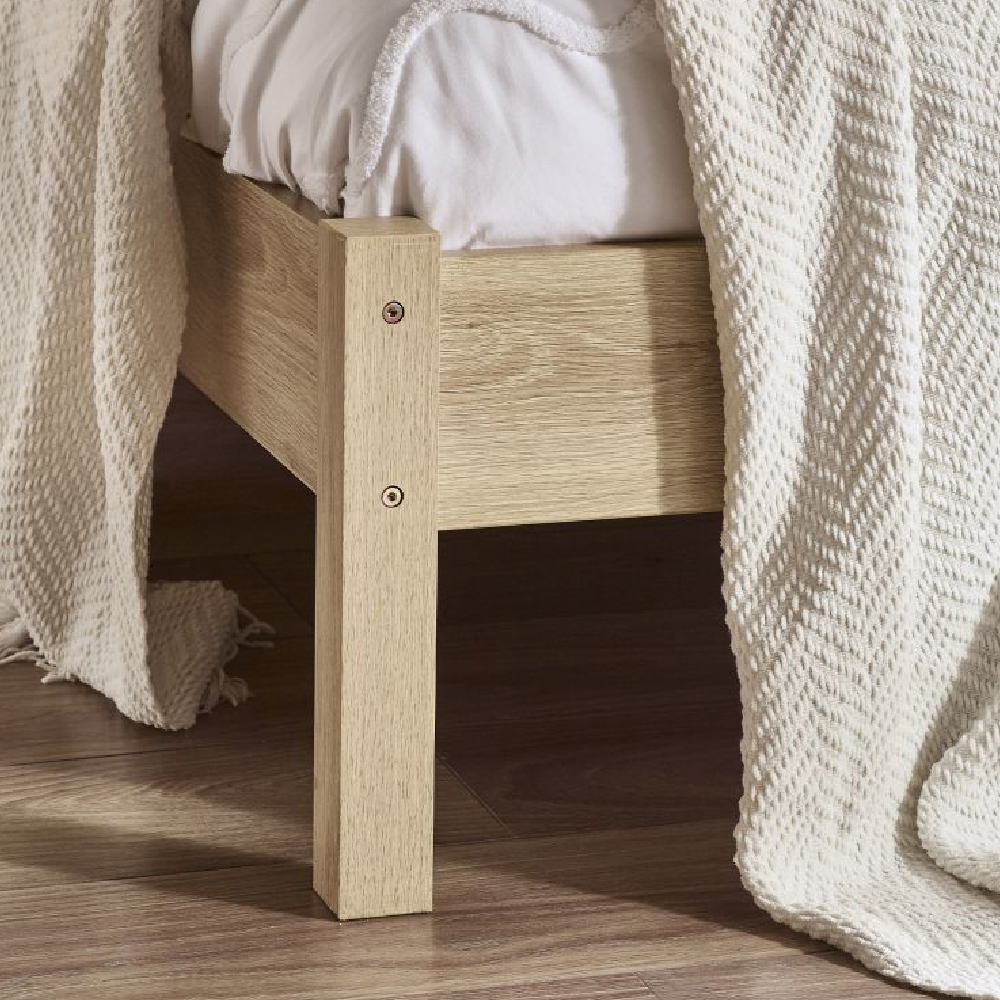 Pabla Wooden Double Bed With Rattan Headboard In Oak