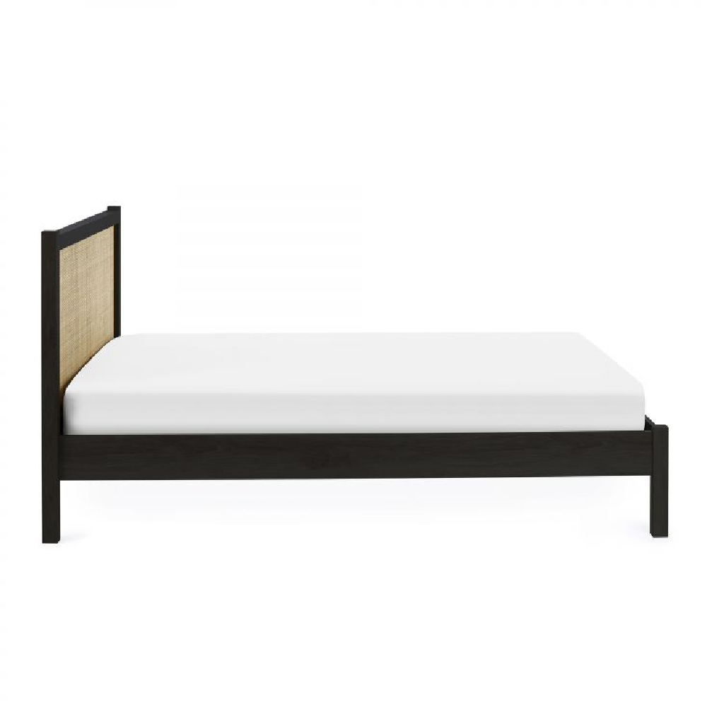 Pabla Wooden King Size Bed With Rattan Headboard In Black