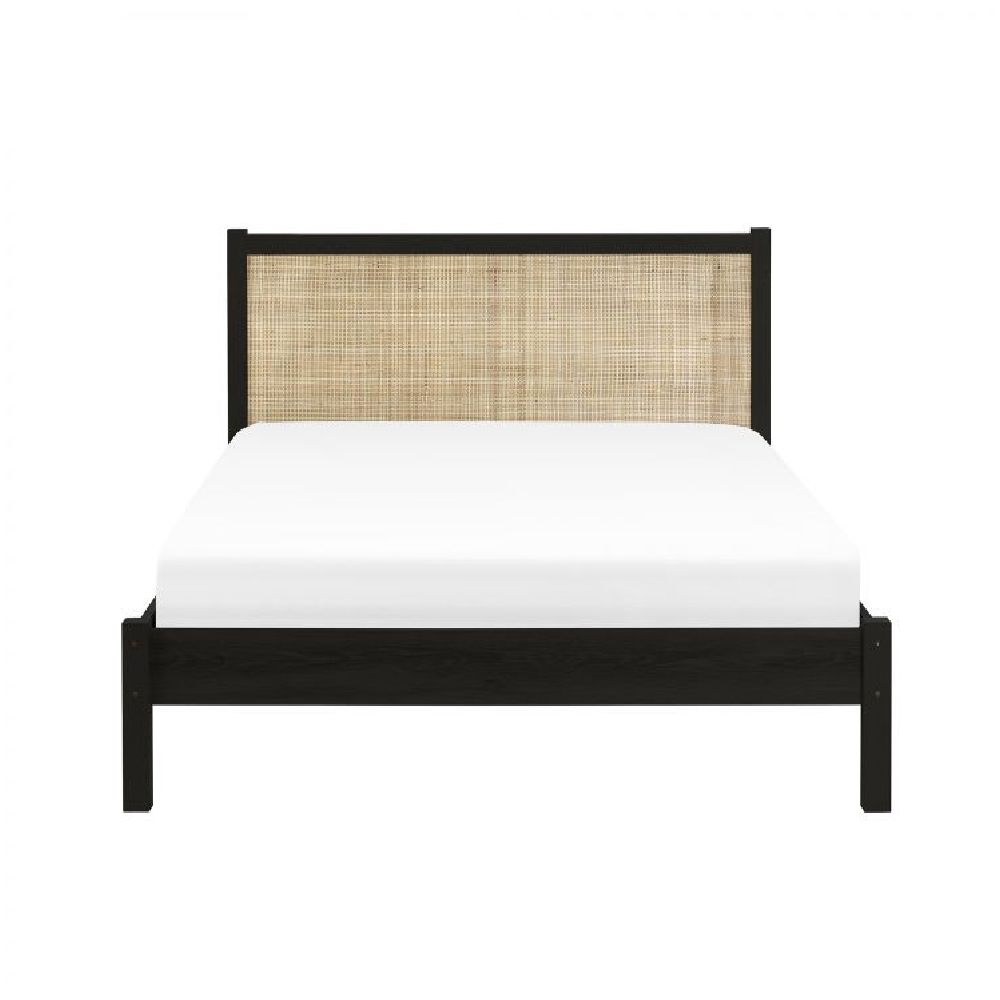 Pabla Wooden King Size Bed With Rattan Headboard In Black
