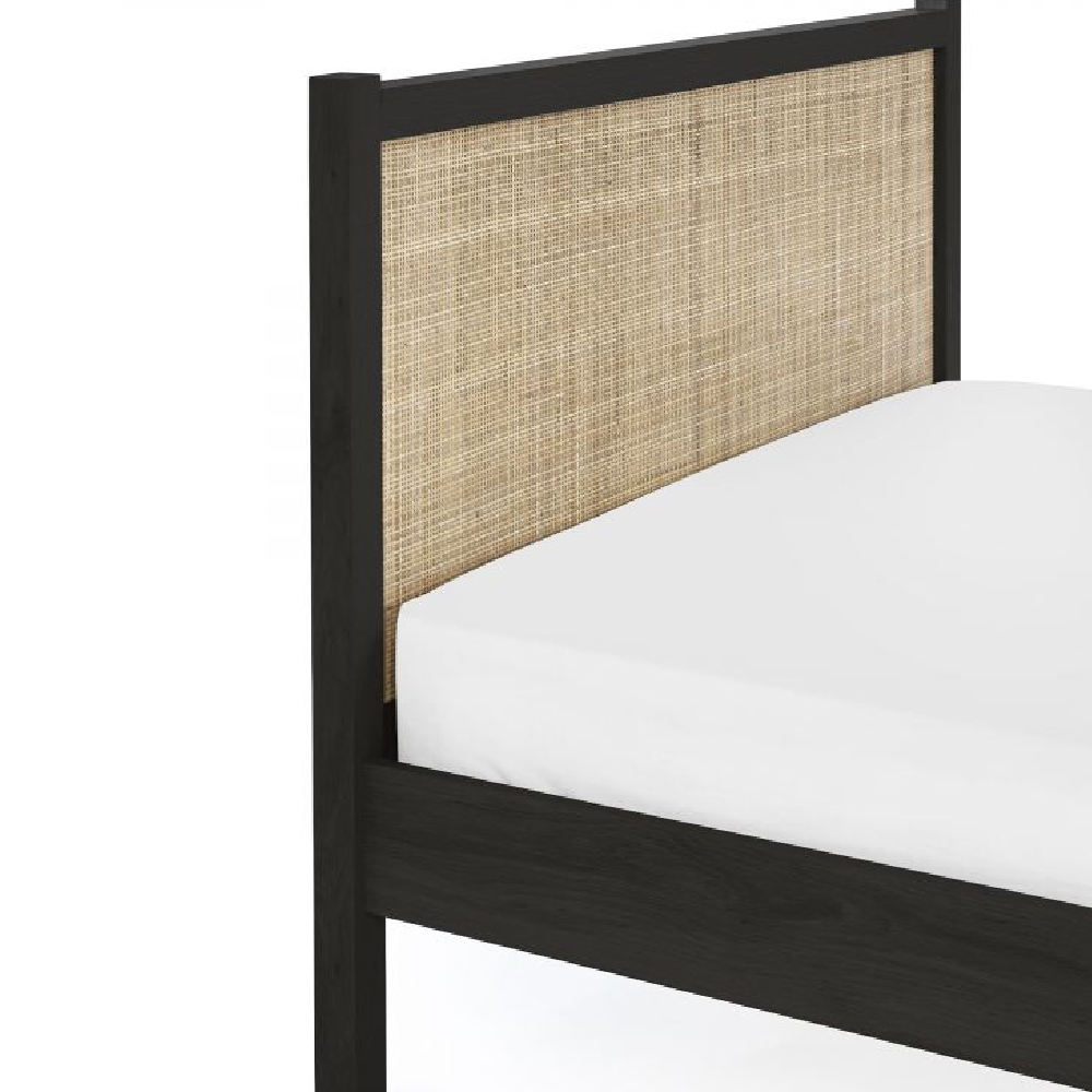 Pabla Wooden King Size Bed With Rattan Headboard In Black