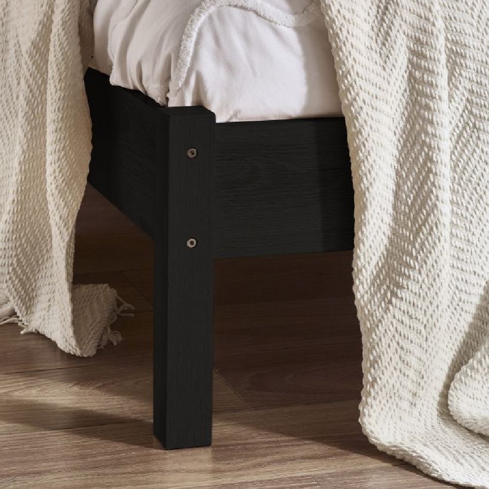 Pabla Wooden King Size Bed With Rattan Headboard In Black