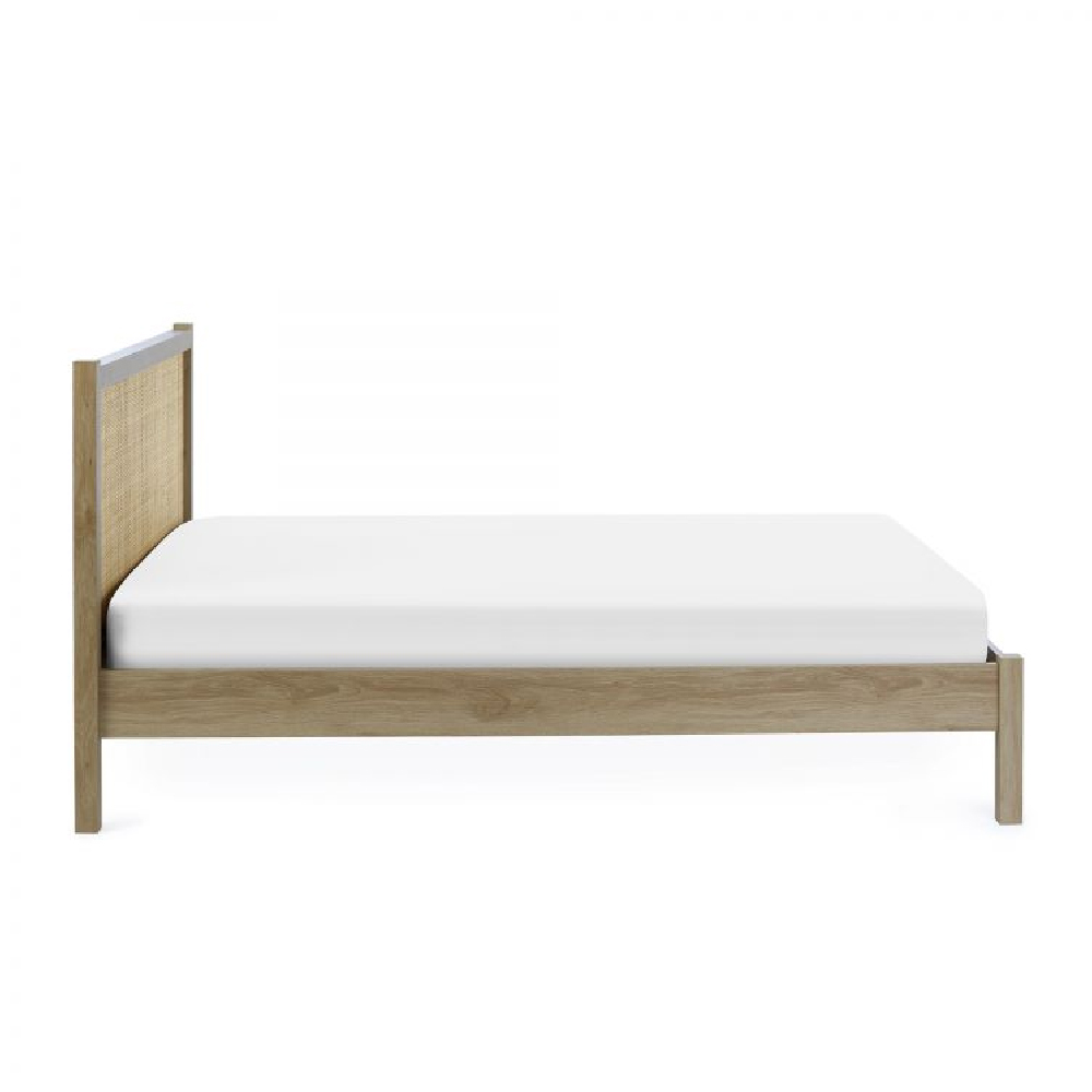 Pabla Wooden King Size Bed With Rattan Headboard In Oak