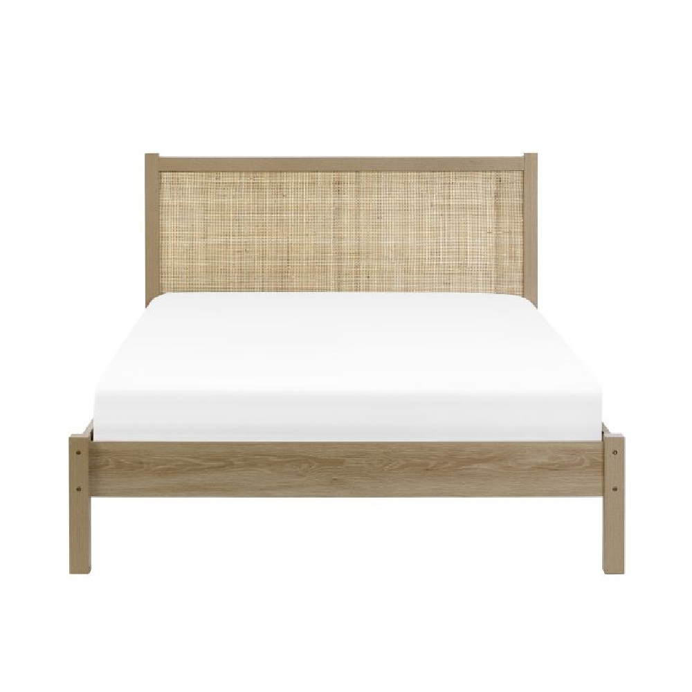 Pabla Wooden King Size Bed With Rattan Headboard In Oak