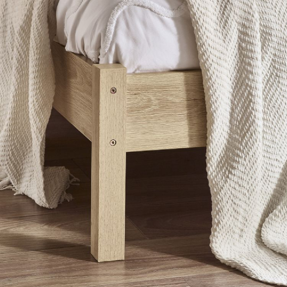 Pabla Wooden King Size Bed With Rattan Headboard In Oak