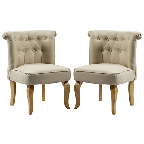 Read more about Pacari beige fabric dining chairs with wooden legs in pair