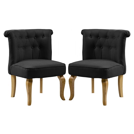 Pacari Black Fabric Dining Chairs With Wooden Legs In Pair