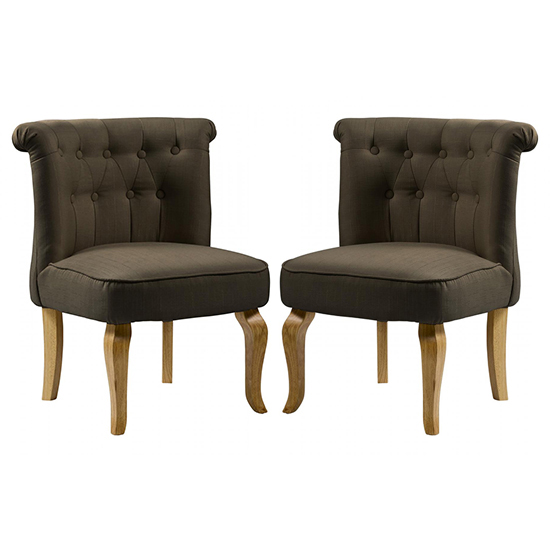 Read more about Pacari brown fabric dining chairs with wooden legs in pair