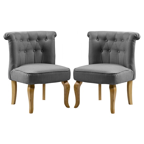 Read more about Pacari grey fabric dining chairs with wooden legs in pair