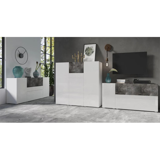 Pacific Gloss Sideboard Large 2 Doors 1 Drawer In White Slate