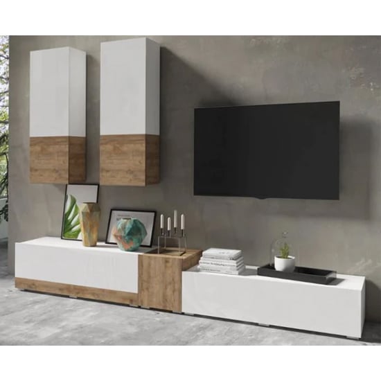 Product photograph of Pacific High Gloss Entertainment Unit In White And Sandal Oak from Furniture in Fashion