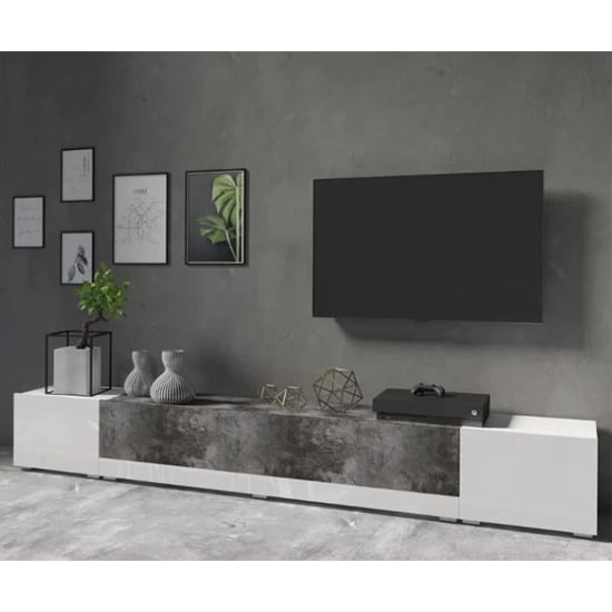 Product photograph of Pacific High Gloss Tv Stand With 3 Doors In White And Slate from Furniture in Fashion