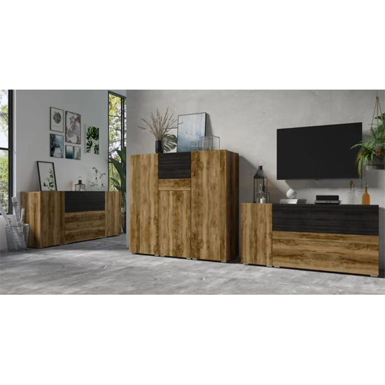Pacific Sideboard Small 2 Doors 1 Drawer In Satin Walnut Black