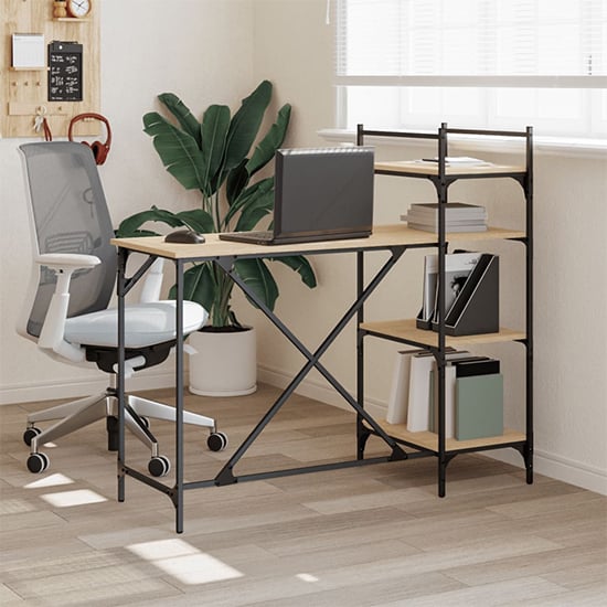 Product photograph of Pacific Wooden Computer Desk With Shelves In Sonoma Oak from Furniture in Fashion