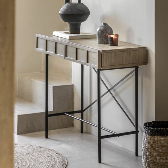 Read more about Pacific wooden console table with 2 drawers in smoked oak
