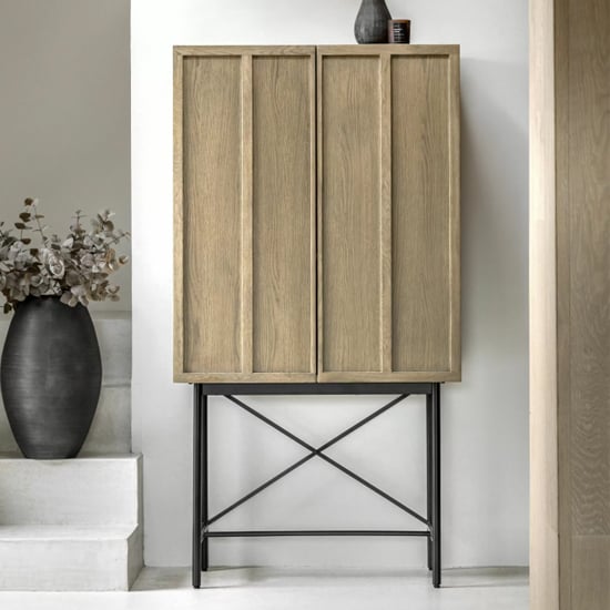 Product photograph of Pacific Wooden Drinks Cabinet With 2 Doors In Smoked Oak from Furniture in Fashion