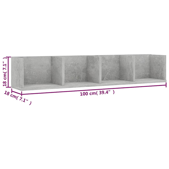 Pacorro Wooden Wall Shelf With 4 Compartment In Concrete Effect