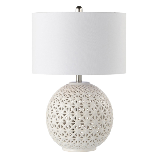 Padova White Linen Shade Table Lamp With White Ceramic Base