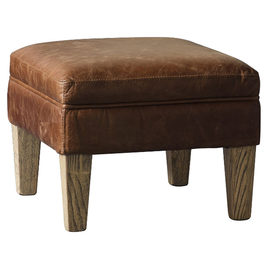 Padston Leather Foot Stool In Vintage Brown