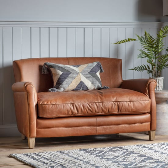 Padston Upholstered Leather 2 Seater Sofa In Vintage Brown_1