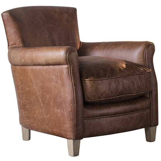 Padston Leather Armchair With Oak Legs In Vintage Brown
