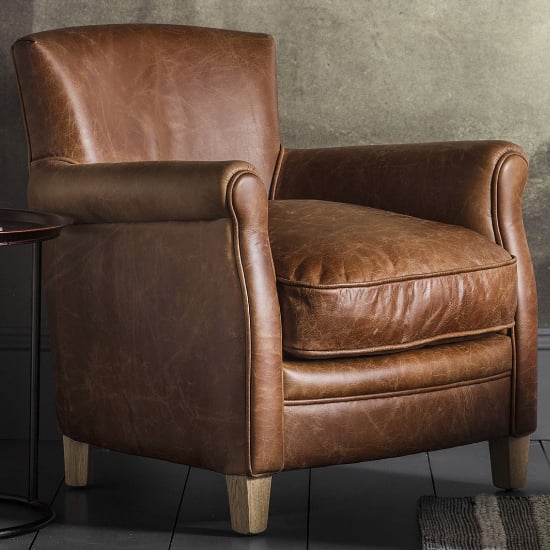 Padston Upholstered Leather Armchair In Vintage Brown