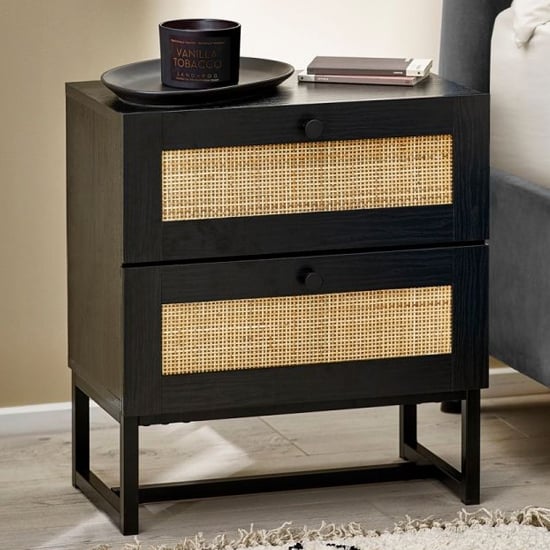 Pabla Wooden Bedside Cabinet With 2 Drawers In Black