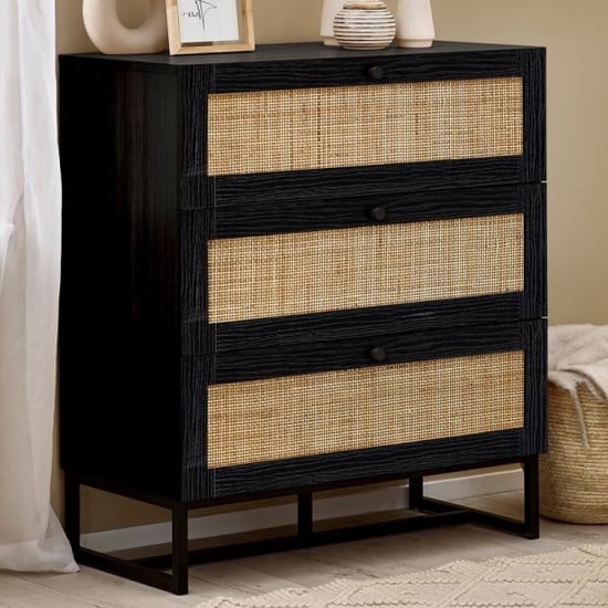 Product photograph of Pabla Wooden Chest Of 3 Drawers In Black from Furniture in Fashion