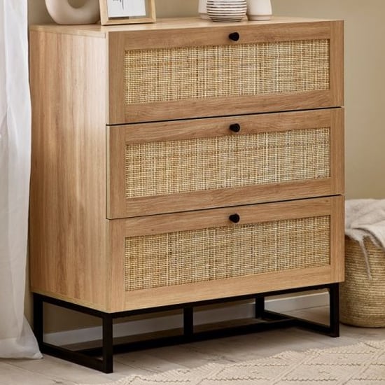 Product photograph of Pabla Wooden Chest Of 3 Drawers In Oak from Furniture in Fashion