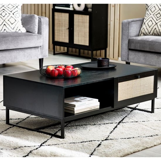 Read more about Pabla wooden coffee table with 2 drawers in black