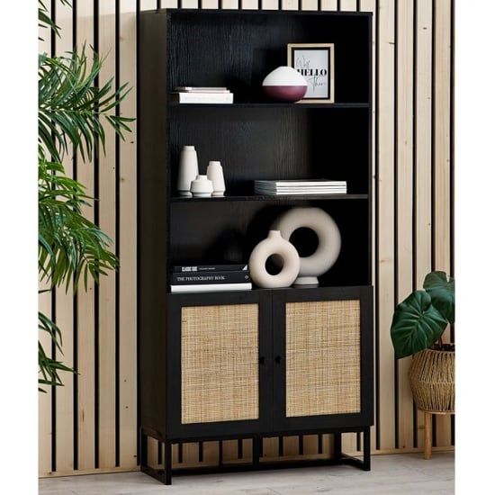 Padstow Wooden Tall Bookcase With 2, Modern Black Tall Bookcase