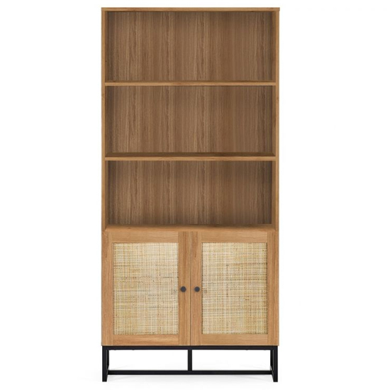 Pabla Wooden Tall Bookcase With 2 Doors 2 Shelves In Oak