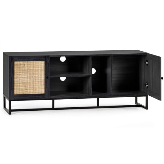 Pabla Wooden TV Stand With 2 Doors 2 Shelves In Black