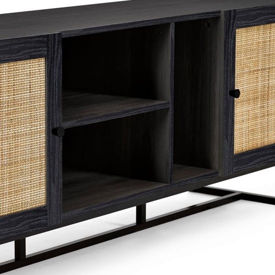 Pabla Wooden TV Stand With 2 Doors 2 Shelves In Black