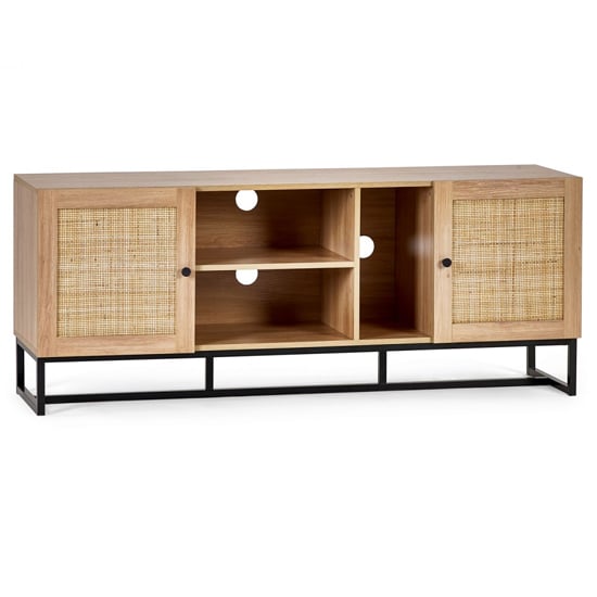 Pabla Wooden TV Stand With 2 Doors 2 Shelves In Oak