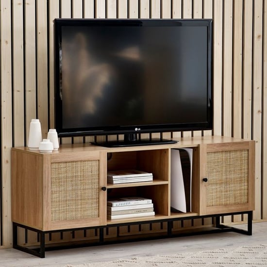 Read more about Pabla wooden tv stand with 2 doors 2 shelves in oak