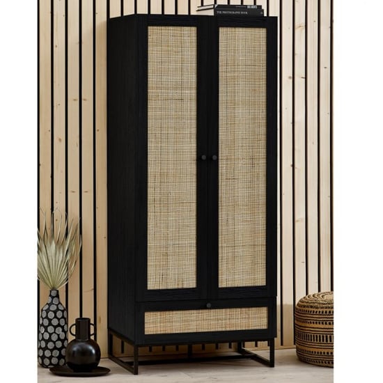 Product photograph of Pabla Wooden Wardrobe With 2 Doors 1 Drawer In Black from Furniture in Fashion