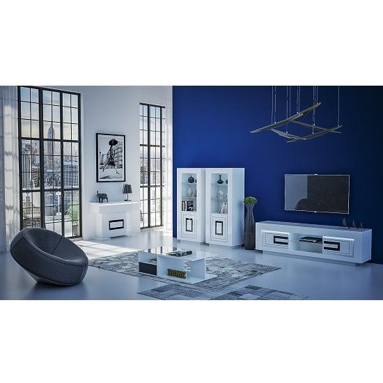 Padua Tall LED Display Cabinet In High Gloss White And Black_4