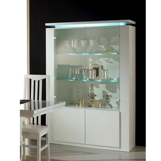 Padua Florescent Light 4 Doors Display Cabinet In White Gloss
