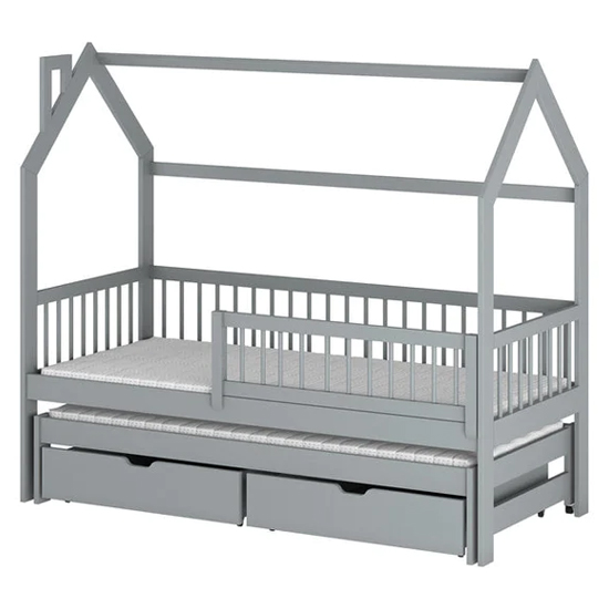 Pago Trundle Wooden Single Bed In Grey